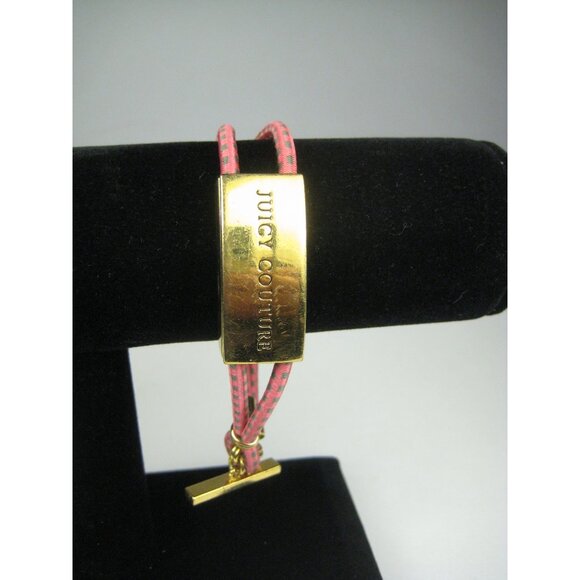 Juicy Couture Pink Goldtone Bracelet Adjustable Cord WORN - Picture 10 of 11